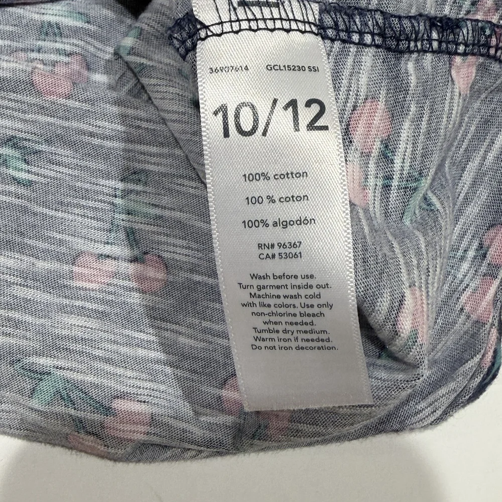 OshKosh B’gosh Girls Size 10/12 Cherry‎ Print Shirt Navy Pink Cotton Top Spring